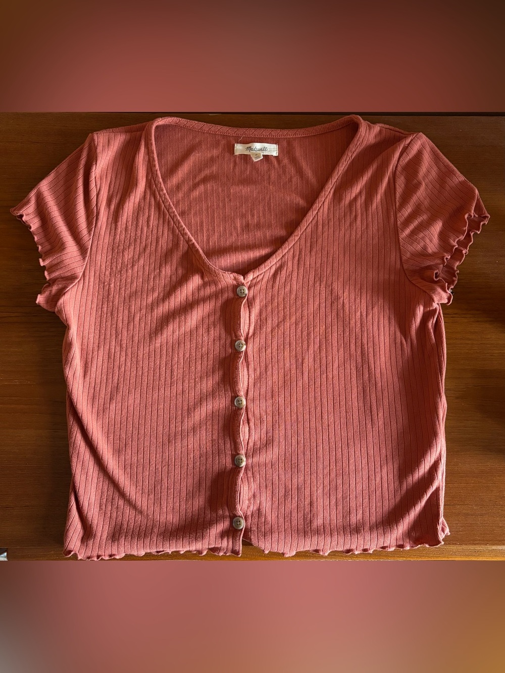 Madewell Coral Ribbed Button-Front Top